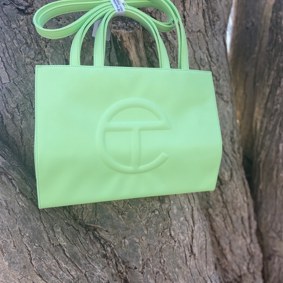 NEW ICONIC UNISEX Tel far Neon Green Shopping double strap TOTE MEDIUM
